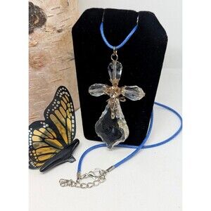 Vintage Clear Crystal Double Sided Jesus Crucifix Pendant Repurposed Necklace